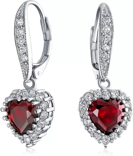 Bridal Anniversary Wedding Romantic Red Pink Clear 4CT AAA CZ Halo Heart Shaped Cubic Zirconia Dangle Lever back Earrings For Women Girlfriend Invisible Cut Rhodium Plated
