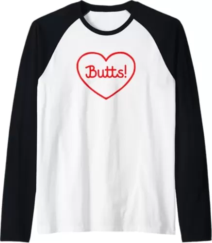 Butts! Cute I Love Butts Heart Shape Raglan Baseball Tee