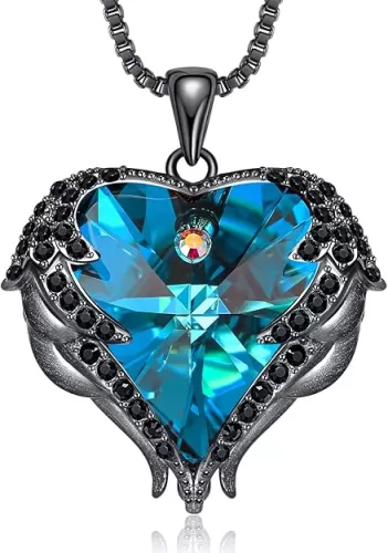 CDE Angel Wings Necklace for Women with Birthstone, Love Heart Silver Tone/Gold Tone Pendant, Ideal Anniversary or Birthday Jewelry Gifts for Wife Girlfriend Her