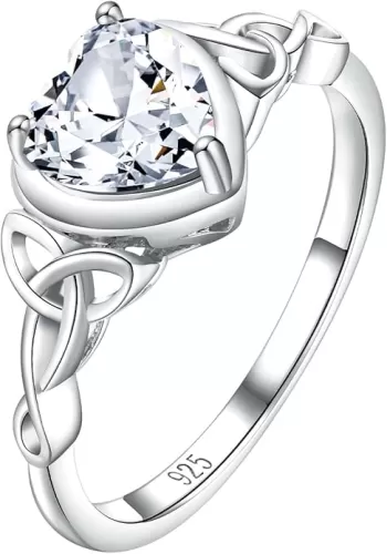 Celtic Rings for Women 925 Sterling Silver Heart Shaped Birthstone Rings Created Gemstone Irish Celtic Solitaire Engagement Promise Ring Size 6 to 10