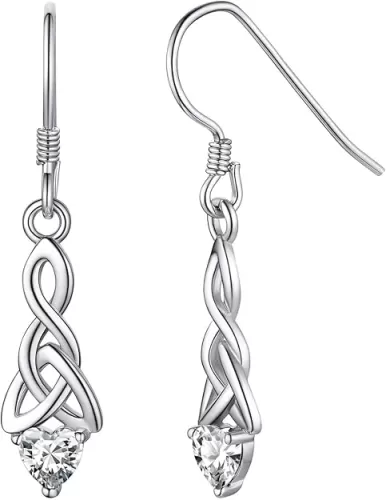 ChicSilver Sparkling Heart Birthstone 925 Sterling Silver Celtic Knot Dangle Hook Earrings (with Gift Box)