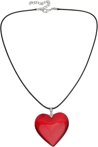 Chunky Puffy Heart Necklace for Women Big Red Heart Shaped Pendant Adjustable Necklace Trendy Cute Red Y2K Accessories