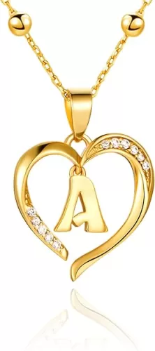 Cicy Bell Womens Heart Initial Necklace for Women 18k Gold Plated Shell Personalized Letter Pendant Necklace 17.7