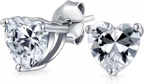 Classic Bridal Small Cubic Zirconia .5-1CTW AAA CZ Solitaire Heart Shape Stud Earrings For Women Teens 14K Yellow Rose Gold Plated .925 Sterling Silver 5 6 7 8 MM Brithstone Colors