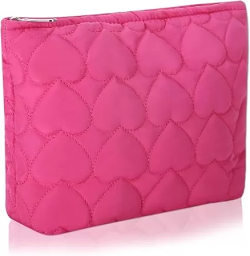 Cosmetic bag Makeup bag Preppy Cute Corduroy Toiletry bag for women travel essentials (Rosy heart)
