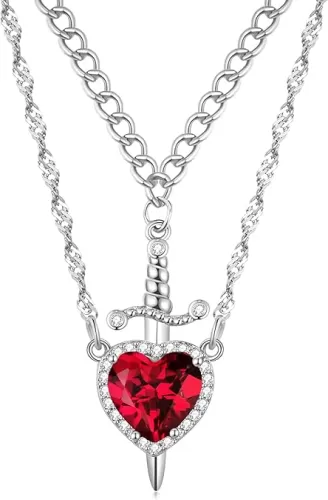 Couple Friendship Necklaces for Best Friend Heart Sword Pendant Necklace for Women Matching Necklace for Him Her Valentine