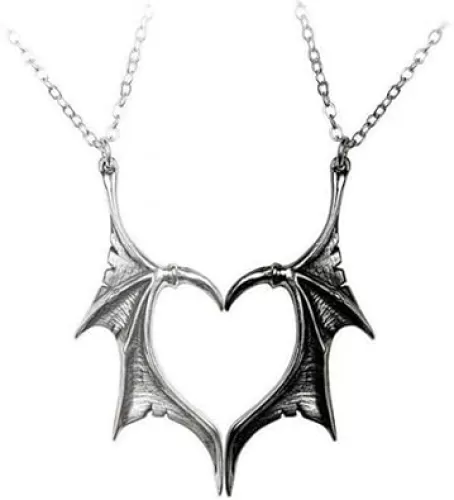 Couple Necklace for 2 Matching Love Heart Necklace BFF Best Friends Friendship Necklace for Women Men Halloween Bat Wing Necklace Jewelry Gift