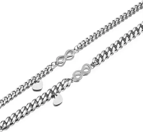 Couples Bracelet For Him And Her Silver Gold Plated Stainless Steel Cuban Chain Beaded Adjustable Stretch Heart Infinity Morse Code Bracelet For Husband Wife Bf Gf Valentines Day Jewelry Gift