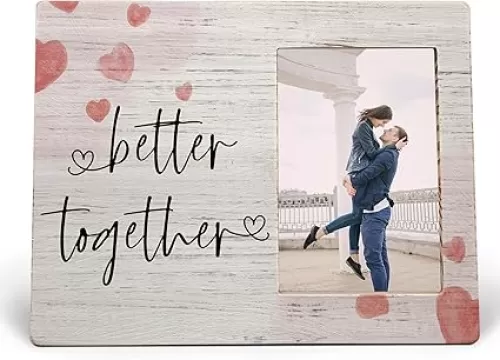 Couples Picture Frame, Valentines Love Photo Frame, Better Together Heart Wood Frame for 4x6 Photos, Engagement Gift