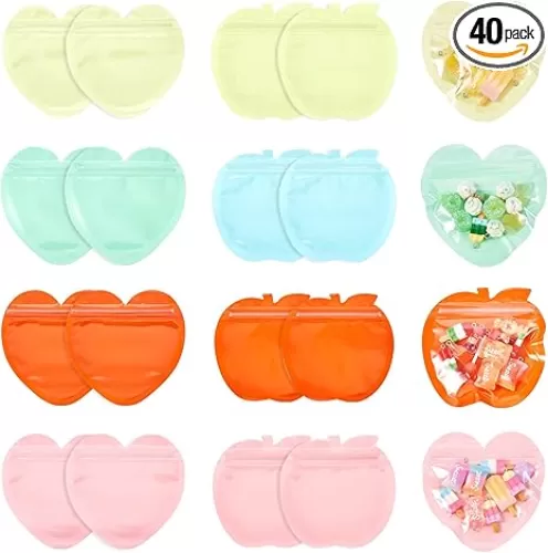 Craftdady 40pcs Apple Heart-Shaped Jewelry Bags - Resealable Packaging Ziplock Pouches for Trinkets & Small Jewelry