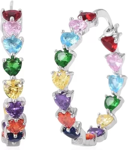 Cubic Zirconia Heart Hoop Earrings for Women - Inside Out Hoops Fun Unique Jewelry Ct 13.25 - Anniversary Birthday Gifts