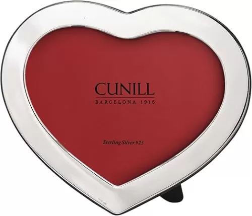 Cunill Sterling Silver Picture Frame, Heart Shaped 4x6 Picture Frame, Valentines Day Picture Frame, Fits 4" x 6" Photo, Mahogany Wood Easel Back for Tabletop Photo Frame, Two Piece Gift Box