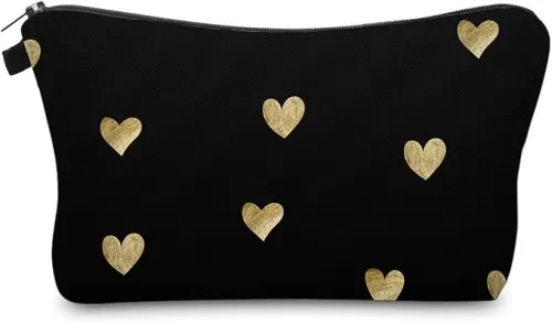 Cute Travel Makeup Bag Cosmetic Bag Small Pouch Gift for Women (Brushed Gold Heart)