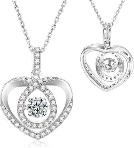 Diamond Floating Heart Necklace, Moissanite Dancing Pendent Chain for Women, S925 Sterling Sliver Lab Diamond Jewelry Halo Necklace Gifts for Valentine