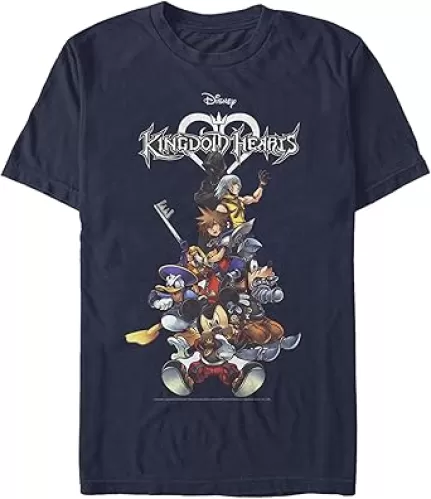 Disney Big & Tall Kingdom Hearts Group with Logo Men's Tops Short Sleeve Tee Shirt, Navy Blue Heather, 3X-Large