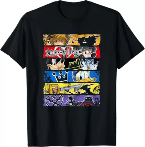 Disney Kingdom Hearts Epic Character Panels Distressed Logo T-Shirt