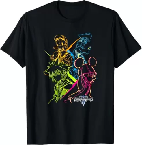 Disney Kingdom Hearts Main Characters Neon Line Art Portrait T-Shirt