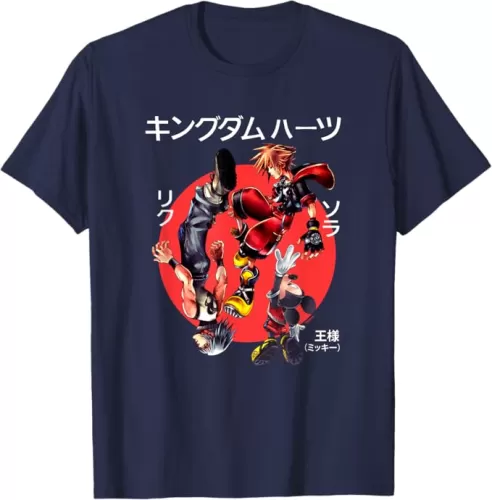 Disney Kingdom Hearts Sora Riku Mickey Kanji Group Shot Logo T-Shirt