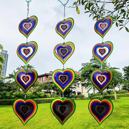 DJUAN Wind Spinners Outdoor Garden Decor, Stainless Steel Heart Wind Spinner for Yard Art Ornaments Porch Patio Balcony Home House, Christmas Party Decorations, Birthday Gifts for Mom Women Grandma aunt