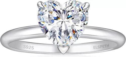Elspeth 925 Sterling Silver Heart Engagement Ring for Women Heart Cut Cubic Zirconia Promise Ring Size 4-10