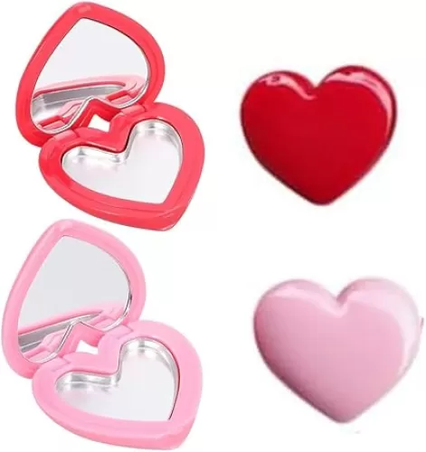 esowemsn 6pcs Empty Heart Shaped Eyeshadow Palette Mini Lipstick Storage Container Refillable Eye Shadow Dispenser, Pink and Red