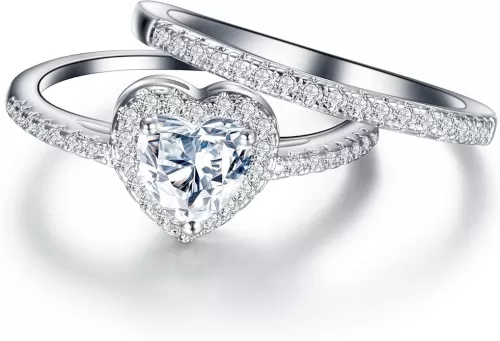 EVER FAITH Gorgeous Cubic Zirconia Bridal Prom Bands for Women, Engagement Teardrop Pear/Round/Heart Shaped Ring Set Wedding Promise Rings for Her