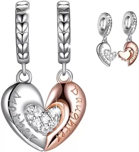 FOREVER QUEEN Mom Mother Daughter Heart Love Charms Dangle Charm Bead Set Fit Bracelet for European Snake Chain 925 sterling silver Pendant for Necklace