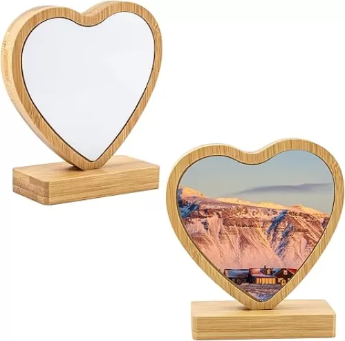 Framendino, 1 Pack Sublimation Photo Frames Blanks Heat Transfer Wood Heart Shape Picture for DIY Prints
