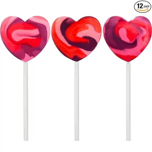 Fruidles Pink Swirl Lollipop Heart Design, Party Bag Fillers, Individually Wrapped (12-Pack)