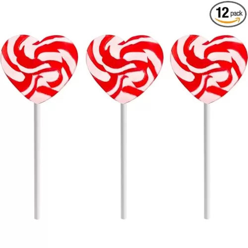 Fruidles Swirl Lollipop Heart Design, Red & White Heart Lollipops, Party Bag Fillers, Individually Wrapped (12-Pack)