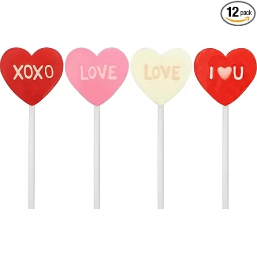 Fruidles Valentine's Lollipop Candy Sucker Assortment, Red, White, and Pink, 12-Pack