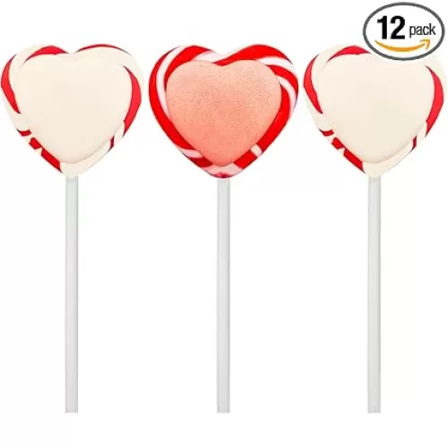 Fruidles Valentine's Red and White Swirl Heart Lollipop Candy Sucker Assorted, Individually Wrapped (12-Pack)