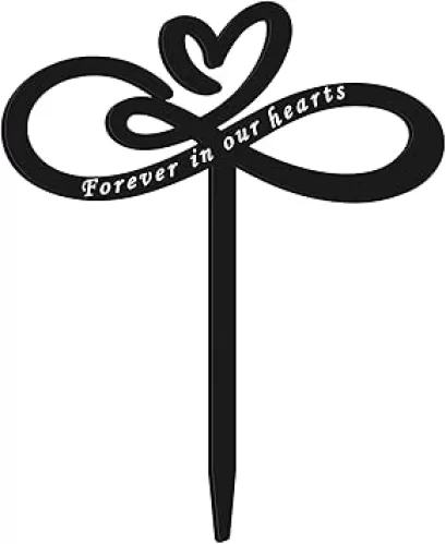 Fumete Heart Memorial Plaque Stake, Forever in Our Hearts Memorial Stakes, Cemetery Decorations for Grave, Sympathy Grave Markers Decoration for Mom Dad Friend Cemetery Outdoors Garden Yard(Black)