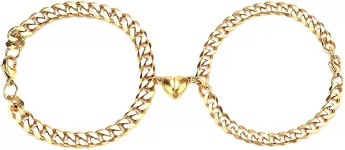 FUTIMELY 2 Pcs Couple Bracelets for Men Women Silver Gold Cuban Chain Bracelets Peach Hearts Each Other Bracelet Couple Matching Promise Mariner Thick Link for Boyfriend Girlfriend Gifts