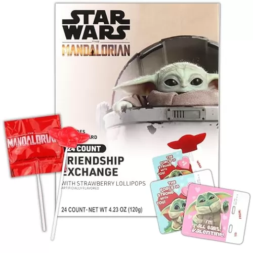 Galerie 2024 Star Wars Valentine's Classroom Exchange Kit, Individually Wrapped Heart Shaped Lollipops with Cards, 24 Count