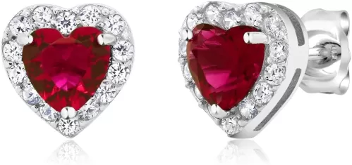 Gem Stone King 925 Sterling Silver Heart Shape Halo Cubic Zirconia Earring For Women | 2.32 Cttw | 5MM Center Stone | Post Brilliant Round CZ Halo Earrings