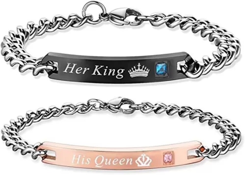Gift for Lover His Queen Her King Stainless Steel Couple Bracelets for Women Men Jewelry Matching Set
