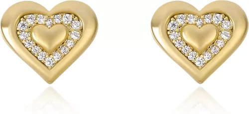 Gold Heart Stud Earrings for Women 14K Gold Plated Dainty Love Heart Stud Earrings with Cubic Zirconia Elegant Tiny Crystal CZ Heart Statement Earrings Valentines Day Trendy Jewelry Gift for Women