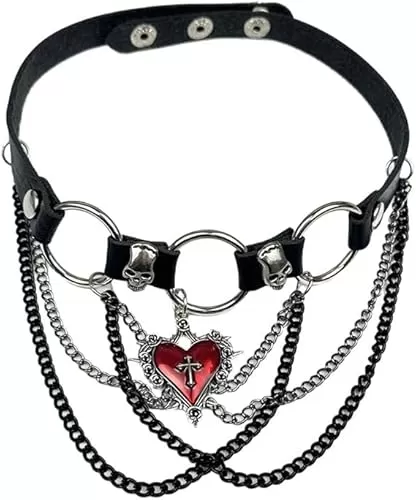 Gothic Choker Necklace for Women Black Leather Choker Heart O-Ring Slip Chain Necklaces Punk Spider Bat Pendant Necklace Halloween Jewelry for Women