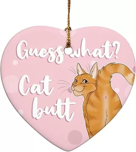 GRAPHICS & MORE Guess What Cat Butt Heart-Shaped Porcelain Holiday Christmas Tree Ornament - 2.8"