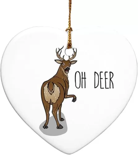 GRAPHICS & MORE Oh Deer Butt Dear Funny Heart-Shaped Porcelain Holiday Christmas Tree Ornament - 2.8"