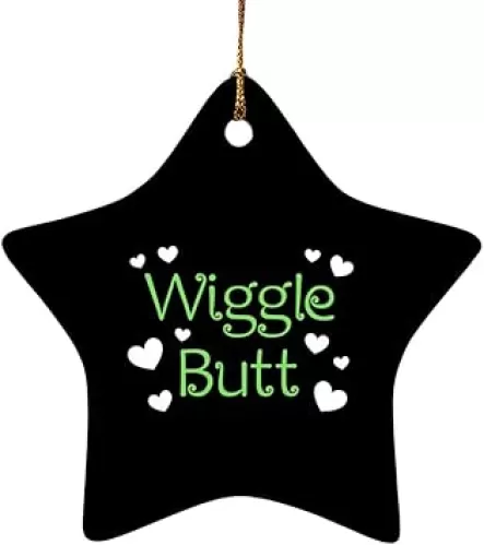 GRAPHICS & MORE Wiggle Butt with Hearts Star-Shaped Porcelain Holiday Christmas Tree Ornament - 3.1"
