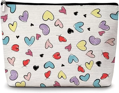 GREOXG Heart Makeup Bag, Small Travel Cosmetic Bag with Zipper, Cute Makeup Pouch Gift Ideas for Women Teen Girls Friends Mom Sisters Teacher Birthday Christmas Wedding Graduation-E23