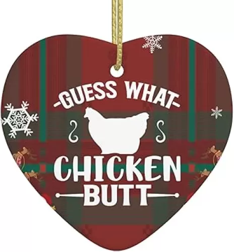 Guess Whats Chicken Butt Christmas Ornament Heart Shape Ceramic Home Decor Christmas Hanging Decorations