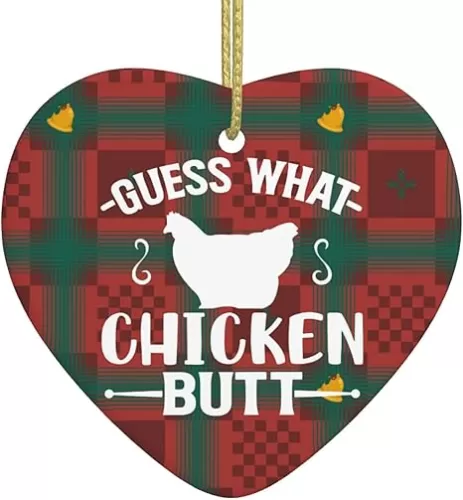 Guess Whats Chicken Butt Christmas Tree Ornament Heart Shape Ceramic Home Decor Christmas Hanging Decorations