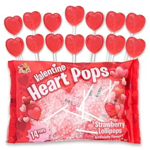 Heart Shaped Lollipops, Individually Wrapped Strawberry Flavored Suckers, Easter Basket Candies, 14 Count, 6 Ounces
