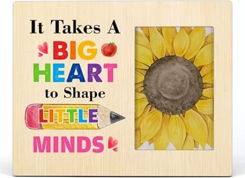 HOIJAUMAI Rustic Teacher Wood Picture Frame Gifts from Students, It Takes a Big Heart to Shape Little Minds Wooden Photo Frame, Tabletop & Wall Mounting, Display Photo 4x6 inch