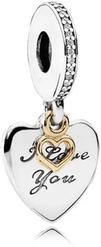 I Love You Forever Heart Dangle Charm fits Pandora Moments Bracelets Sterling Silver Two-tone