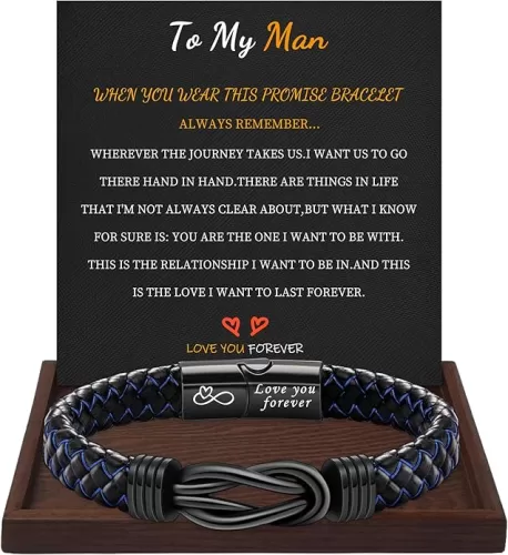 I Love You Gifts for Him Leather Bracelet for Men Knot Infinity Bracelets Valentines Day Gift for Husband Boyfriend Dad Son Grandson Anniversary Birthday Jewelry Graduation Gifts for Him 2024
