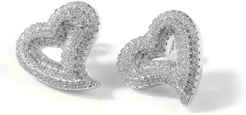 Iced out Cubic Zirconia Heart Stud Earrings for Women Sensitive Ear Dainty Trendy 925 Sterling Silver Post Sparkly Diamond Hollow Heart Hypoallergenic Studs Wedding